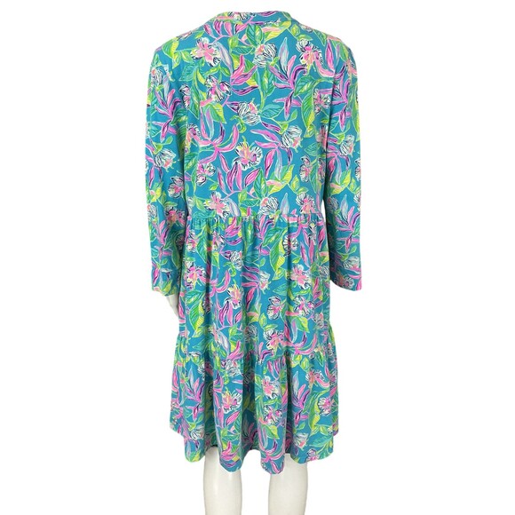 Lilly Pulitzer Alaina Dress sz L Tiered Babydoll Swing Formentera Turquise BOHO - Picture 9 of 13